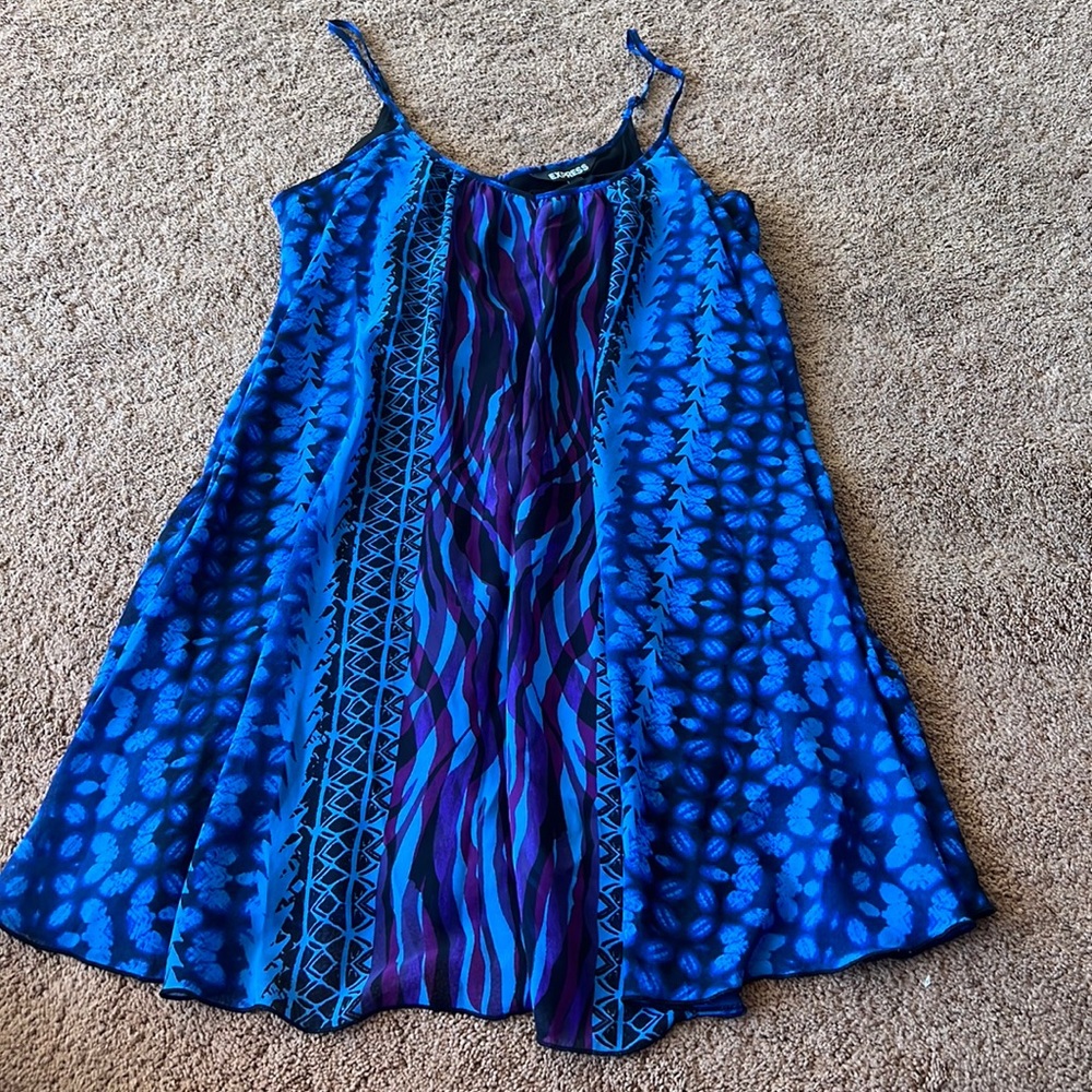 Express royal blue print spaghetti strap dress worn once